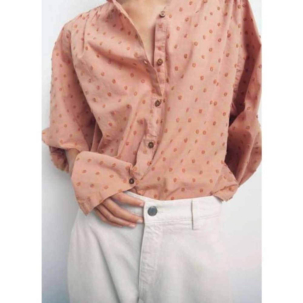 Zara EUC Puff Sleeves Polkadot Blouse Dust Pink Size M - Picture 2 of 9